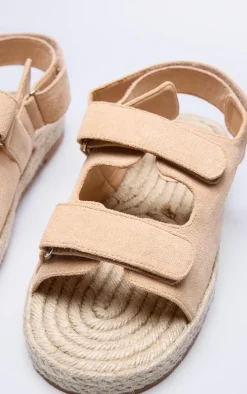 Camel Faux Suede Espadrille Sole Velcro Sandals