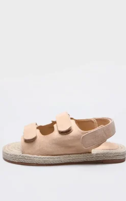 Camel Faux Suede Espadrille Sole Velcro Sandals