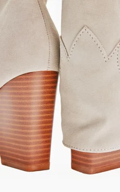 Camel Faux Suede Point Toe Block Heel Fold Over Western Boots