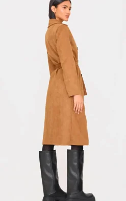 Camel Faux Suede Trench Coat