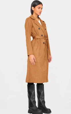 Camel Faux Suede Trench Coat