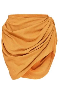 Camel Gathered Mini Skirt