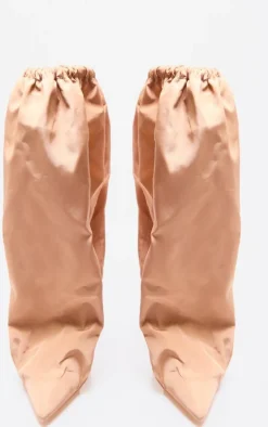 Camel Nylon Elasticated Pointed Clipped Wedge Heeled Boots