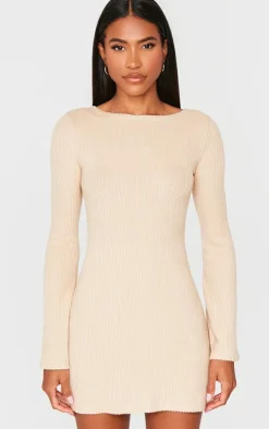Camel Rib Flared Sleeve Shift Dress