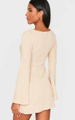 Camel Rib Flared Sleeve Shift Dress