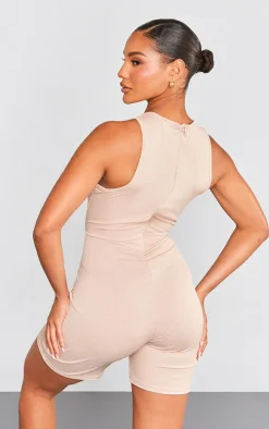 Camel Ribbed Racer Unitard