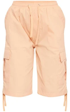Camel Ripstop Drawstring Oversized Long Cargo Shorts