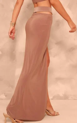 Camel Slinky Star Fish Trim Cut Out Maxi Skirt
