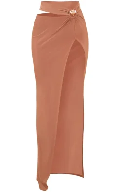 Camel Slinky Star Fish Trim Cut Out Maxi Skirt