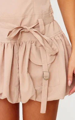 Camel Square Neck Puffball Dress