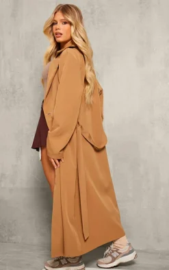 Camel Structured Midi Trench Coat