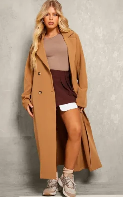 Camel Structured Midi Trench Coat