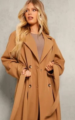 Camel Structured Midi Trench Coat