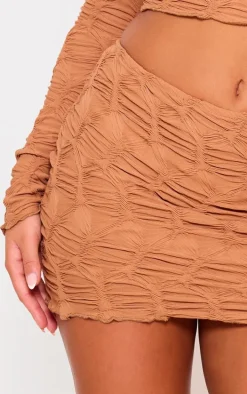 Camel Textured Low Rise Micro Mini Skirt