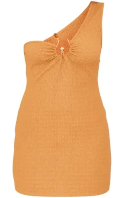 Camel Trim Detail One Shoulder Bodycon Dress
