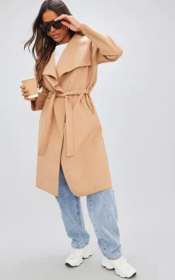 Camel Veronica Waterfall Tie Waist Coat