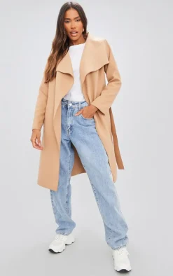 Camel Veronica Waterfall Tie Waist Coat