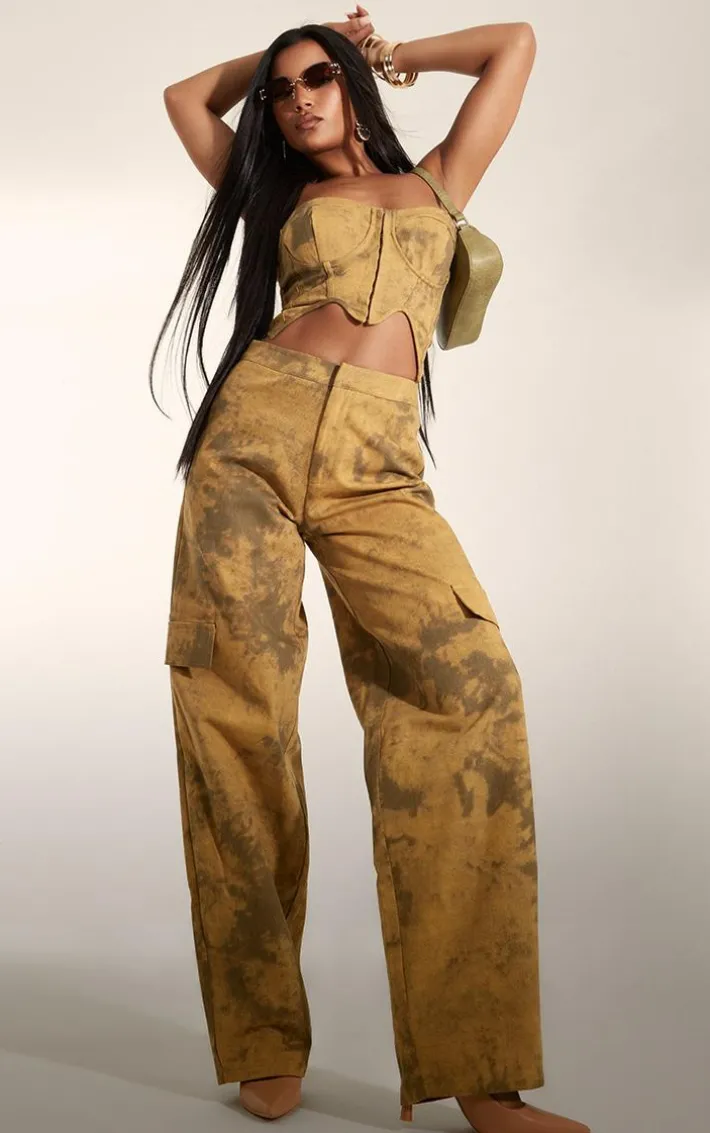 Camel Washed Cargo Pocket Detail Cargos