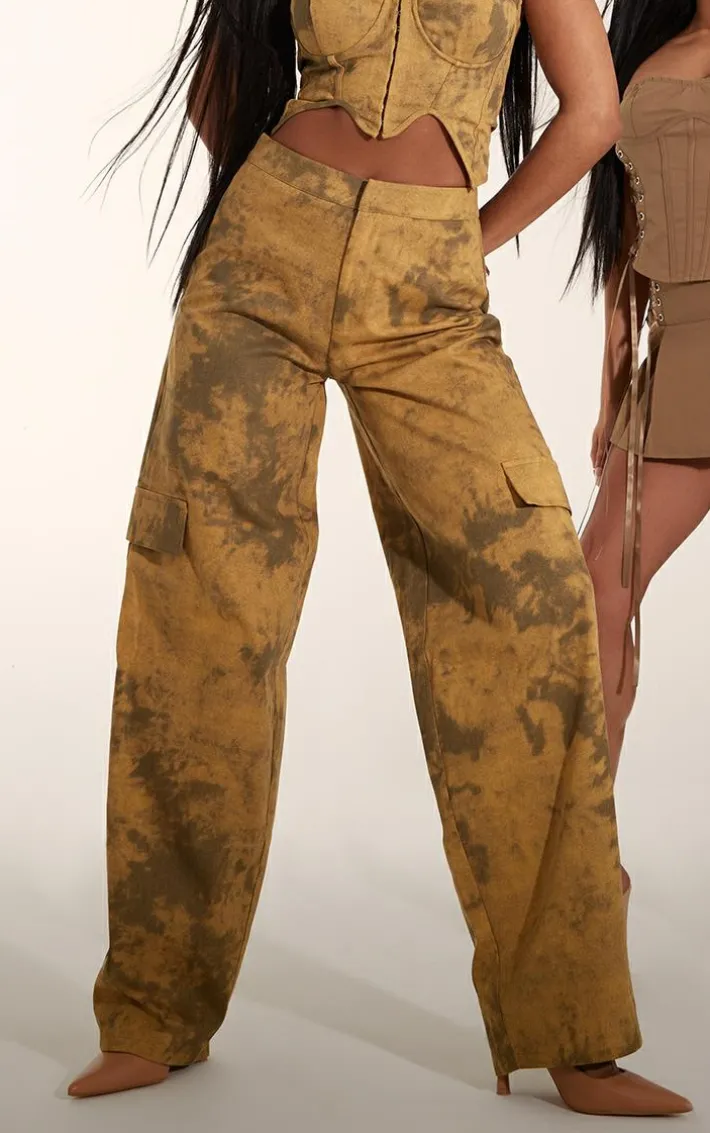 Camel Washed Cargo Pocket Detail Cargos