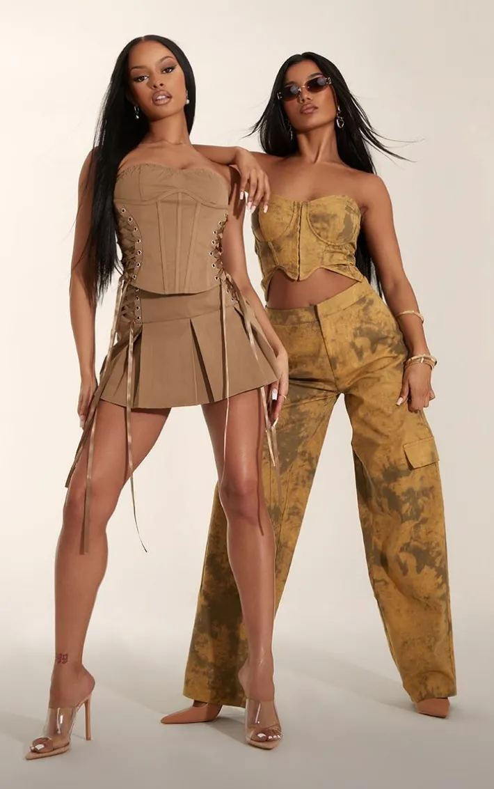 Camel Washed Cargo Pocket Detail Cargos