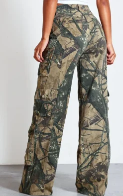 Camo Detailed Print Wide Leg Jeans