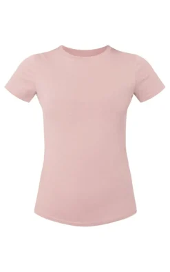 Candy Pink Basic Cotton Blend Fitted Crew Neck T Shirt