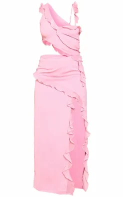 Candy Pink Chiffon Frill Cut Out Maxi Dress