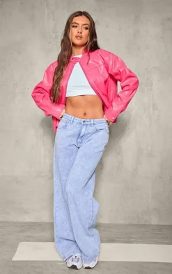 Candy Pink Faux Leather Minimalist Racer Jacket