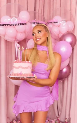 Candy Pink Linen Look Asymmetric Ruffle Mini Skirt