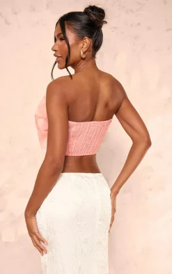 Candy Pink Organza Flower Applique Bandeau Top