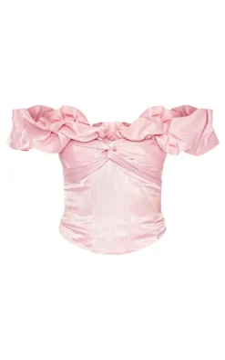 Candy Pink Premium Satin Ruffle Boned Corset