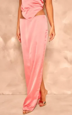 Candy Pink Satin Maxi Skirt