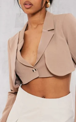 Cappuccino Front Panel Detail Cropped Blazer