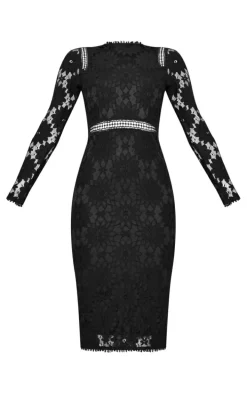 Caris Black Long Sleeve Lace Bodycon Dress