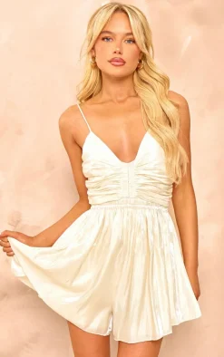 Champagne Iridescent Strappy Flowy Romper