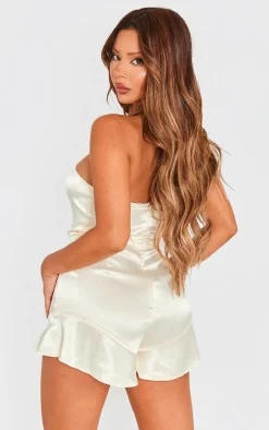 Champagne Satin Frill Leg Bandeau Romper