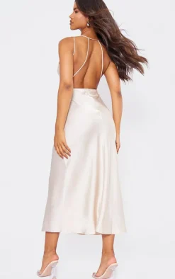 Champagne Satin V Neck Slip Dress