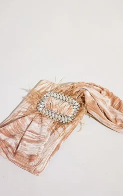 Champagne Textured Velvet Diamante Buckle Clutch