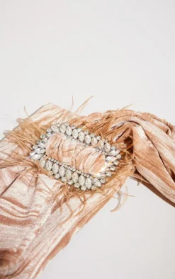 Champagne Textured Velvet Diamante Buckle Clutch