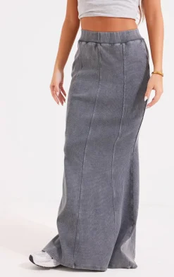 Charcoal Acid Wash Rib Flippy Maxi Skirt