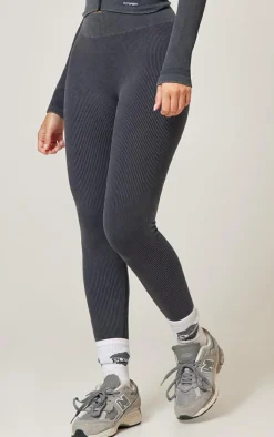 Charcoal Acid Wash Rib Seamless High Waist Gym Leggings