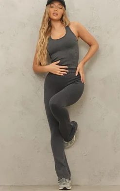Charcoal Acid Wash Seamless Rib Flare Yoga Pants