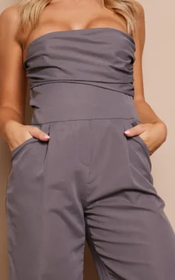 Charcoal Bandeau Corset Wide Leg Jumpsuit