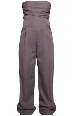 Charcoal Bandeau Corset Wide Leg Jumpsuit