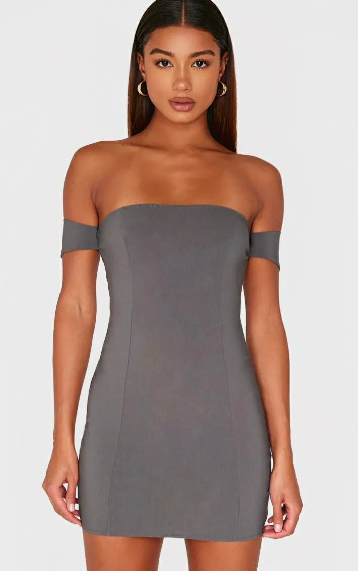 Charcoal Bardot Bengaline Bodycon Dress