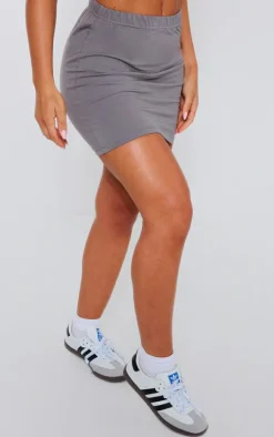 Charcoal Basic Cotton Blend Jersey Mini Skirt