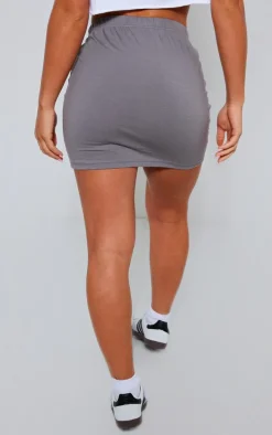 Charcoal Basic Cotton Blend Jersey Mini Skirt