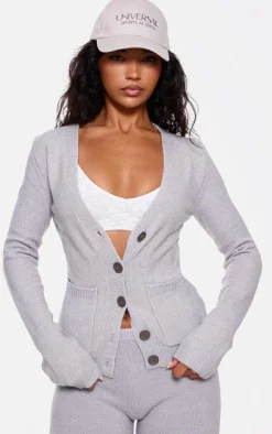 Charcoal Basic Knit Button Up Cardigan