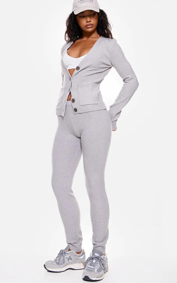 Charcoal Basic Knit Button Up Cardigan