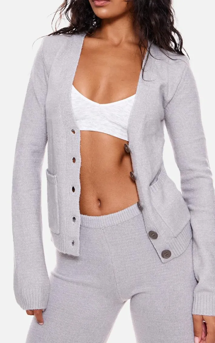 Charcoal Basic Knit Button Up Cardigan